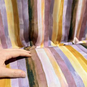 Kudottu viskoosi: Pystyraidat, laventeli - mauve - keltainen - ruskea