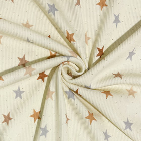 Ribbitrikoo: Tähdet, luonnonvalkoinen - vaalea jeans - konjakki