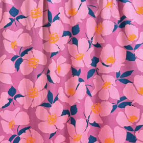 Viskoosi twill: Suuret kukat, fuksia - vaaleanpunainen - lämmin keltainen 
