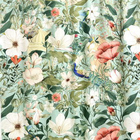 Digitrikoo: Kasvit ja linnut, minttu - murrettu vihreä - roosa - valkoinen