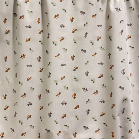 Puuvillapopliini: Pikkuautot, beige - vihreä - konjakki