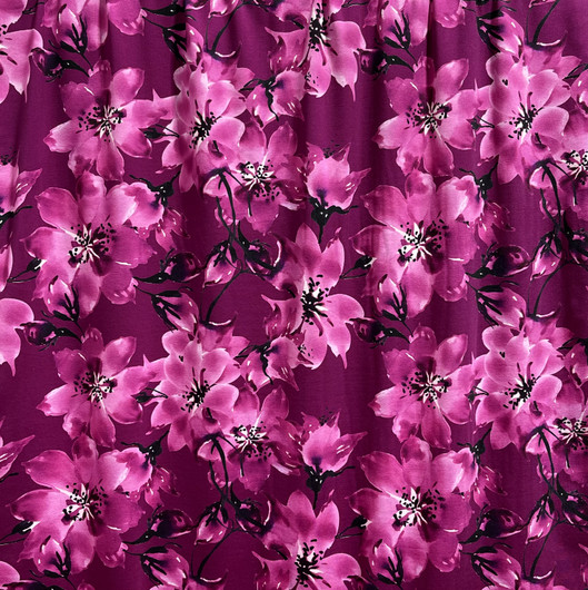 Digitrikoo: Isot pinkit kukat, fuksia - musta - valkoinen