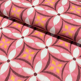 Canvas: Suuri kukkakuvio, korallinpunainen - luonnonvalkoinen - keltainen