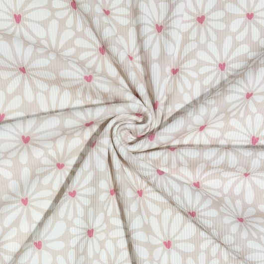 Ribbitrikoo: Valkoiset kukat ja sydämet, beige - pinkki