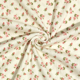 Pitsitrikoo 100% puuvilla: Roosat pikkukukat, luonnonvalkoinen