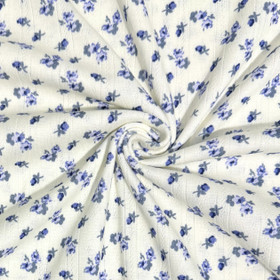 Pitsitrikoo 100% puuvilla: Siniset pikkukukat, luonnonvalkoinen