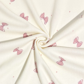 Leveä puuvillaribbitrikoo: Rusetit, luonnonvalkoinen