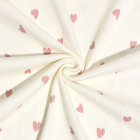 Leveä puuvillaribbitrikoo: Sydämet, luonnonvalkoinen