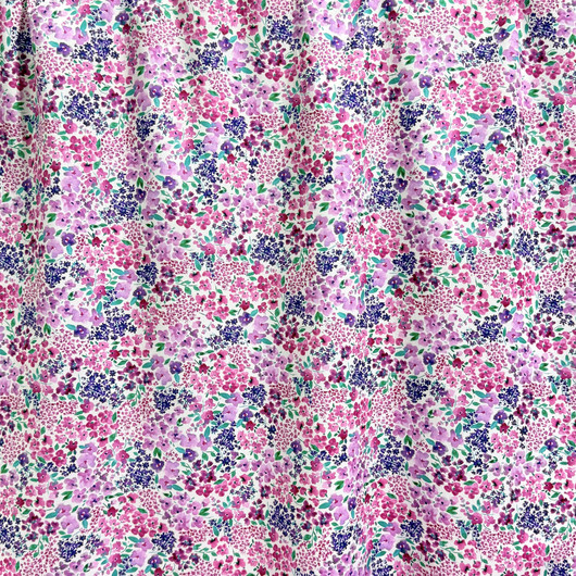 Puuvillapopliini: Kukkaketo, valkoinen - pinkki - fuksia