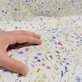 Puuvilla: Kukkaketo, valkoinen - keltainen - sininen - vihreä