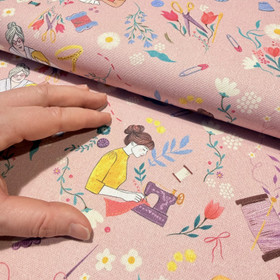 Canvas: Käsityöt, vanha roosa - monivärinen