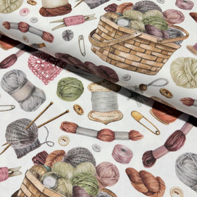 Canvas: Lankakori ja langat, luonnonvalkoinen - mauve - ruskea - vihreä