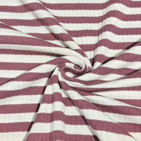 Leveä ribbitrikoo: Raidat, tumma vanha roosa - luonnonvalkoinen