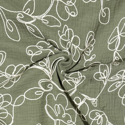 Double gauze: Kirjailtu harsokangas, armeijanvihreä