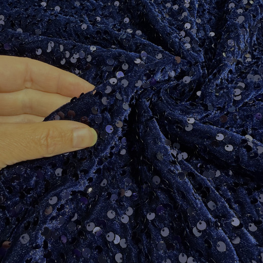 Joustava paljettisametti, tummansininen