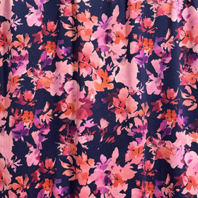 Digitrikoo: Suuret kukkakuviot, tummansininen - pinkki - violetti - punainen