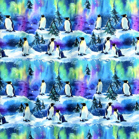 Digitrikoo: Pingviinit ja revontulet, turkoosi - violetti - sininen 