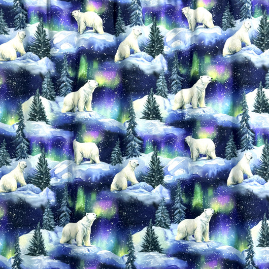 Digitrikoo: Jääkarhut ja revontulet, turkoosi - violetti - sininen 