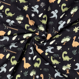 Double gauze: Dinosaurukset, tummansininen - vihreä - kameli
