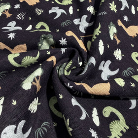 Double gauze: Dinosaurukset, tummansininen - vihreä - kameli