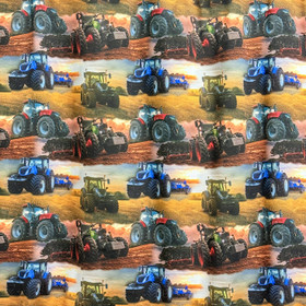 Digitrikoo: Punaiset, vihreät ja siniset traktorit pellolla, monivärinen - ruskea - okra