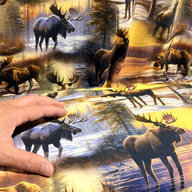 Digitrikoo: Hirvet, ruskea - okra - jeans