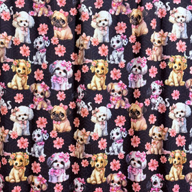 Digitrikoo: Söpöt koirat ja kukat, grafiitinharmaa - pinkki - vaaleanpunainen