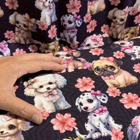 Digitrikoo: Söpöt koirat ja kukat, grafiitinharmaa - pinkki - vaaleanpunainen