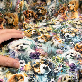 Digitrikoo: Koirat ja kukat, laventeli - ruskea - monivärinen