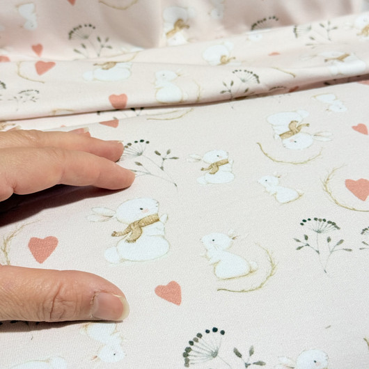 Digitrikoo: Pienet puput ja sydämet, hento vaaleanpunainen