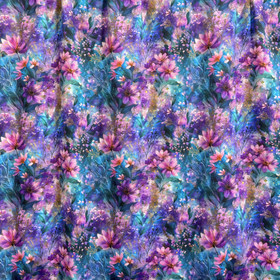 Digitrikoo: Pinkit kukat, violetti - turkoosi - petrooli