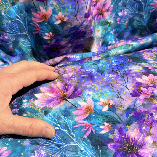 Digitrikoo: Pinkit kukat, violetti - turkoosi - petrooli