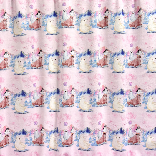 Digitrikoo: Piirretyt jääkarhut ja pingviinit, hento vaaleanpunainen 