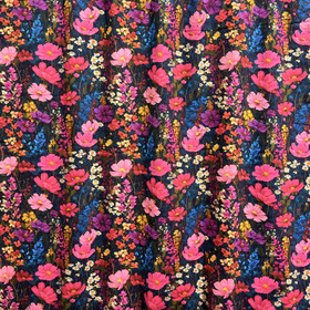 Digitrikoo: Pinkit kukat, tummansininen - petrooli - sininen - keltainen