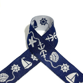 Prym: Kudottu nauha 15mm, purjelaivat ja ankkurit