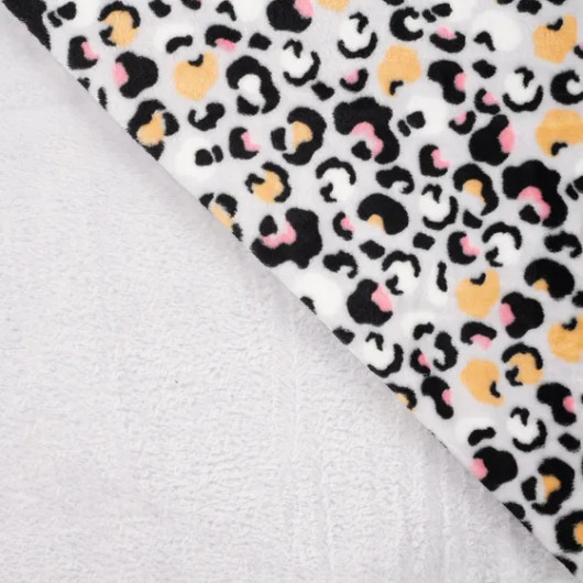 Polar fleece: Leopard hopeanharmaa - okra - vaaleanpunainen