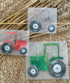 Kaverini silityskuva: Vihreä traktori, pieni 8cm ja iso 14,5cm