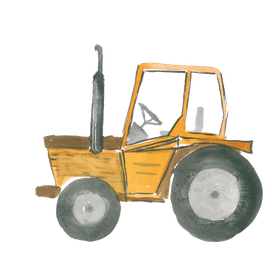 Kaverini silityskuva: Vanha keltainen traktori, pieni 8cm ja iso 14,5cm