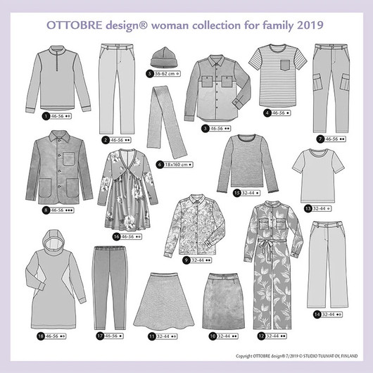 Ottobre design: Family, naiset 32-56 / miehet 46-56, 7/2019