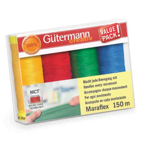 Gütermann Maraflex joustava ompelulankasetti 4 x 150m, kirkkaat värit