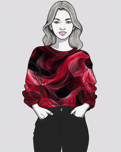 Uniikit: Liehuva sifonki, musta - punainen