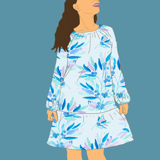 Merenneidon ompelimo: Huurremarjat luomutrikoo, sininen