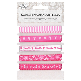 Koristenauhalajitelma vaaleanpunainen, pinkki - valkoinen 5 x 1m