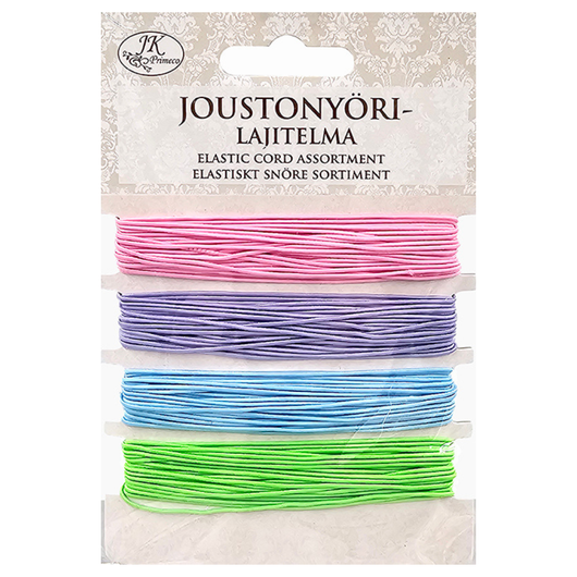 Joustonyörilajitelma / kuminauhalanka 4 x 5m, vaaleanpunainen - turkoosi - vihreä - violetti