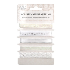 Koristenauhalajitelma kimalle 5 x 1m, valkoinen