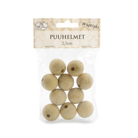 Puuhelmi 2,5cm, 10kpl