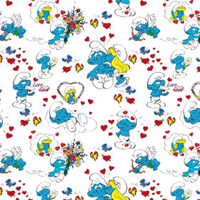 Smurffit -trikookangas: Love, valkoinen - punainen - sininen 