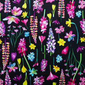 Utuliini: Kukkaniitty luomupuuvillatrikoo, musta