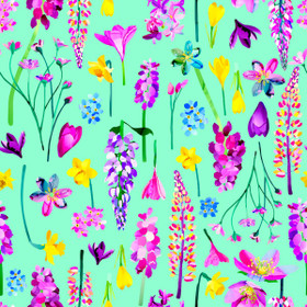 Utuliini: Kukkaniitty luomupuuvillatrikoo, mintunvihreä