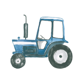 Kaverini silityskuva: Vanha sininen traktori, pieni 8cm ja iso 14,5cm